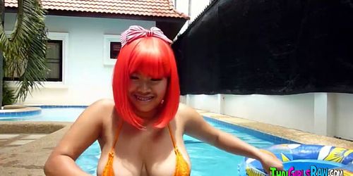 Masturbation asian babe on the backyard