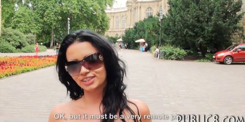 Two busty Eurobabes get fucked in the park for money