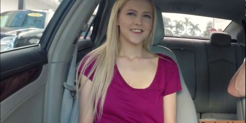 Big natural tits teen nailed in the car for a free ride