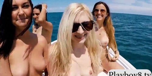 Horny teen girls sharing on a hard cock on speedboat