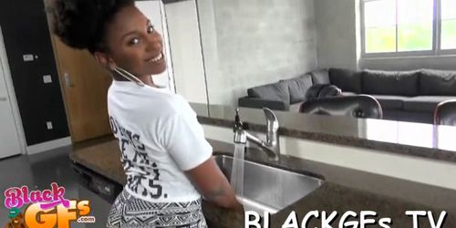 Nice black girl looks cute on cock