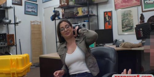 Hot woman with glasses gets banged hard by pawn keeper