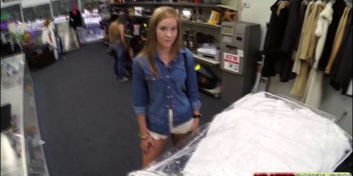 Desperate horny bride sucks and fucks pawn managers hug