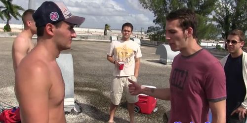 Hazing amateur spitroasted by frat studs