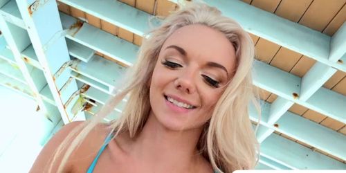 Hot blonde babe Molly Mae fucks a stranger in the beach