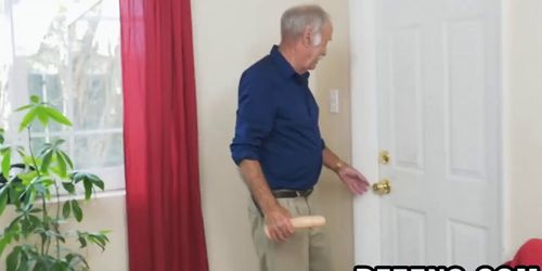 Horny old fart has a veteran cock which feeds petite te