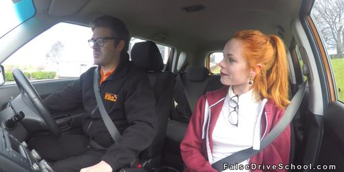 Pale driving student bangs big dick