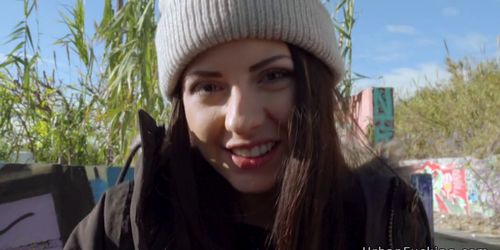 Nasty Italian schoolgirl fucks outdoor