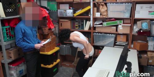 Brunette with fro gets fucked inside office after shopl