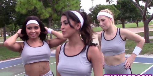 Teen BFFs lick the hot basketball coach after training (Kelsi Monroe)