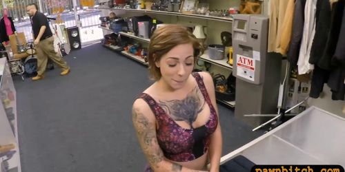 Saucy tattooed woman rammed by pawn man at the pawnshop