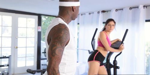 Sexy babe fucked by a black gym trainer