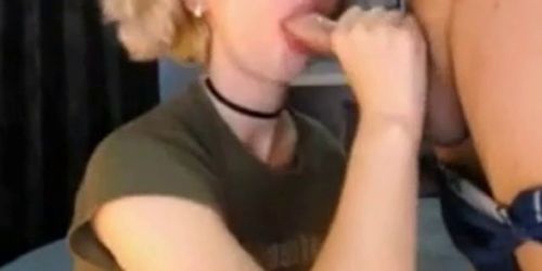 Blonde girl fucked balls deep in her mouth