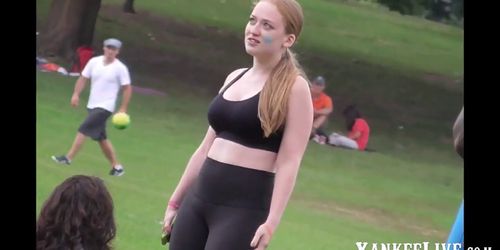 Sexy PAWG blonde in tight lycra pants