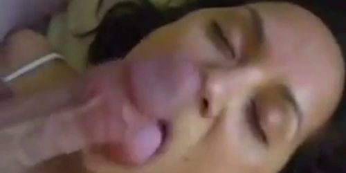 Dirty talking girl milf takes a big cumshot to her face