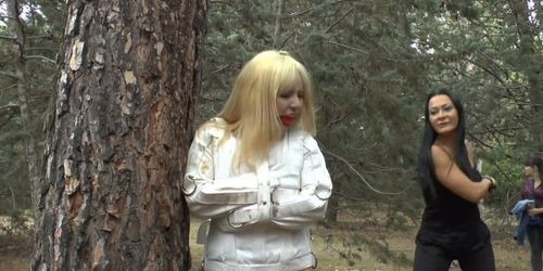 Blonde slave whipped outdoor in public