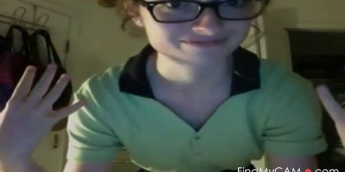 nerd looking slim teen strips on webcam