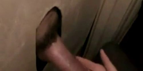 Hot sucking action at the homemade glory hole 6