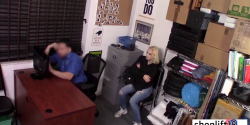 Hot teen with piercing sucks big dick in cops office