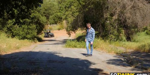 Hot stud goes down on hunk and bareback fucked outdoor