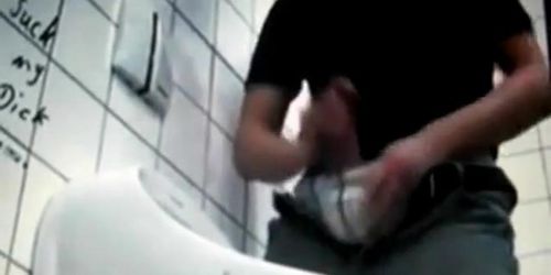 azeri Jerking huge cock at public toilet