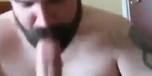 Bearded daddy sucks big hairy cock