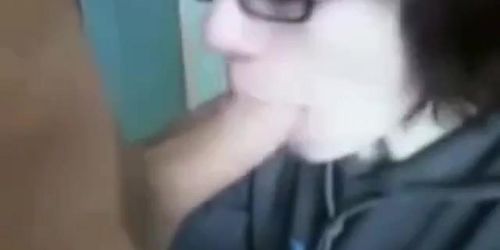 adorable geeky teen sucks BFs cock on homevideo