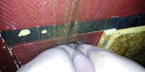 Bare back fuck at glory hole with cum eating