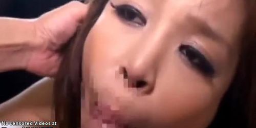 Japanese busty assistant gets banged in fishnet stockin