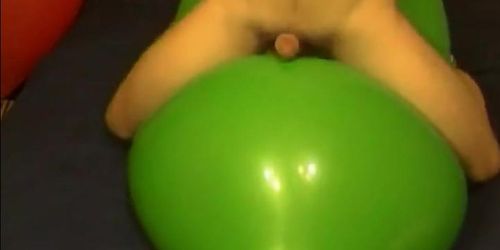 Big green balloon riding humping cum