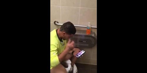 Workmen caught jerking and cumming in restroom