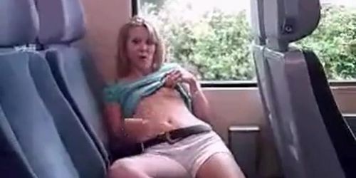 Hot amateur girl masturbate in public on a train