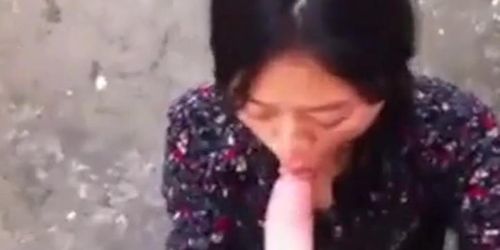 Chinese gf big cock outdoor blowjob  facial