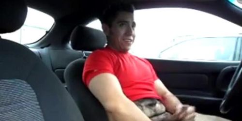 Hairy Latino bud jacks off in his car