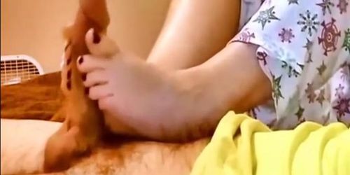 Girl Footjob with powerful double cumshot