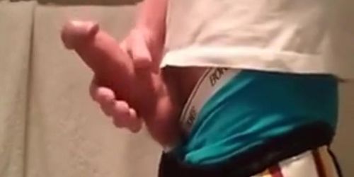 Undie boy with big peehole ruins his orgasm