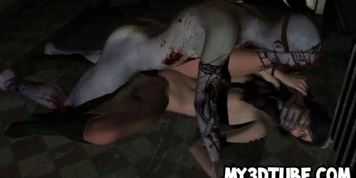 Hot 3D cartoon babe gets fucked hard by a zombie