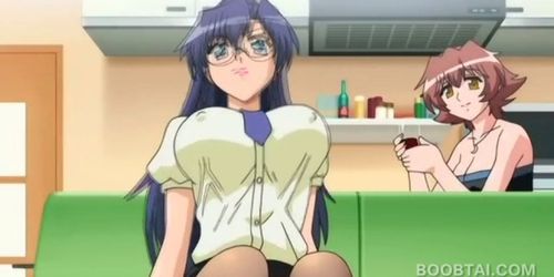 Anime hottie in glasses gets big tits teased in close-u