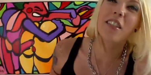 Tattood blonde skank riding hard cock and drooling on i