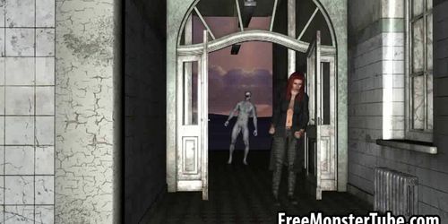 3D redhead sucks cock and gets fucked by a zombie