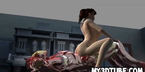 3D babe sucks cock and gets fucked by Iron Man