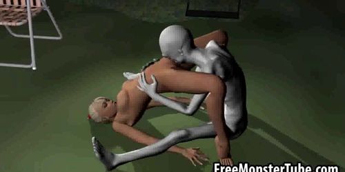 Hot 3D babe getting licked and fucked by an alien