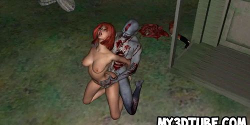 Foxy 3D redhead babe gets fucked by a zombie