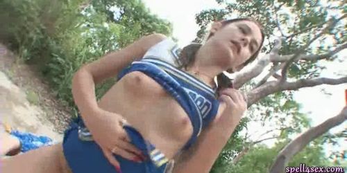 Hot cheerleader riding hard dong