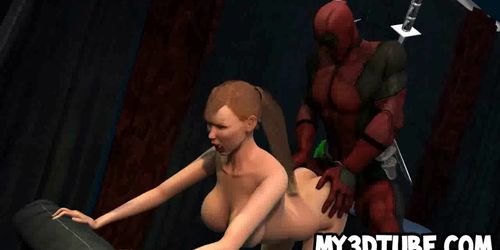 Busty 3D cartoon babe sucks and fucks Deadpool