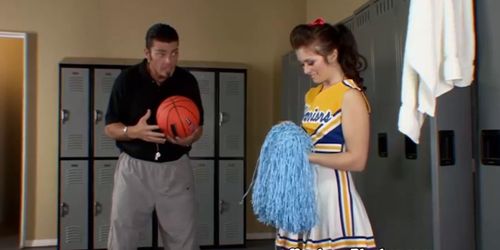 Brunette cheerleader fucks and sucks