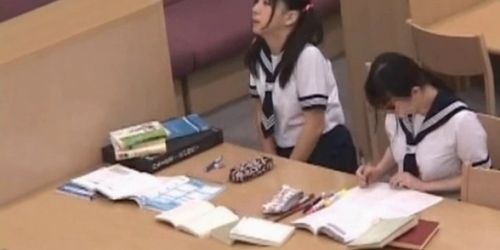 Asian schoolgirl pussy teased in the library on camera