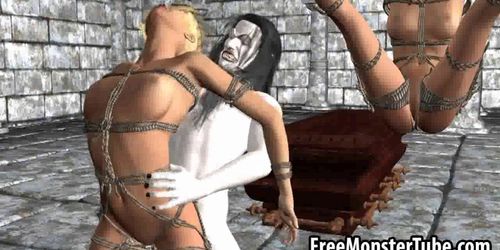 Tied up 3D blonde babe getting fucked by a vampire