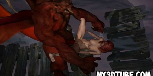 3D redhead babe getting fucked by a winged demon