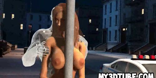 Busty 3D cartoon babe getting fucked hard outdoors